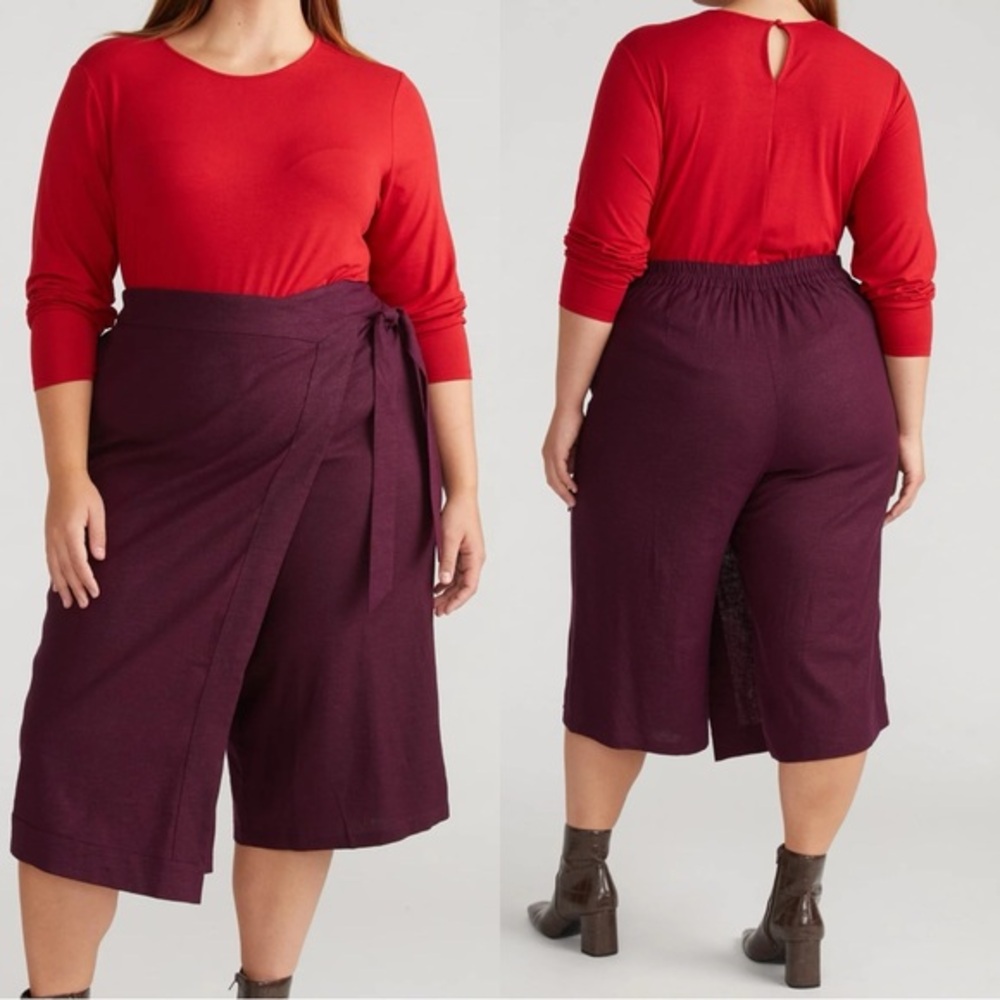 Universal Standard NWT Wrap Villa Linen Culottes Size 4XS XS Burgundy